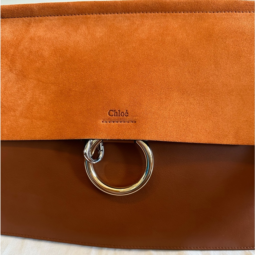 Chloé Faye Brown Leather & Suede Shoulder Bag Ring Chain Crossbody w/ Dust Bag - Picture 9 of 10